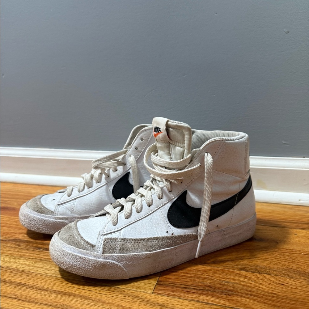 Nike White and Black High-Tops with Tan Accents
